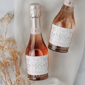 Wildflower Champagne Labels, Bridal Shower Wine Labels, Printable Wine Labels, Champagne Bottle Labels, Floral Mini Champagne Labels Pink
