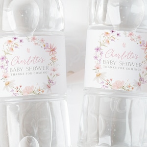 Wildflower Water Bottle Label, Baby in Bloom Shower Water Labels, Printable Water Bottle Label, Baby Shower Water Label Sticker, Pink Floral