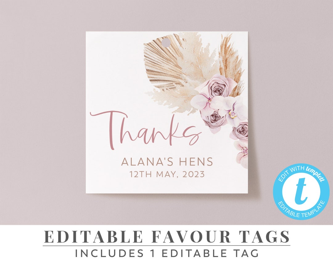 Printable Favour Tags, Editable Tags, Bachelorette Favor Tags, Hens