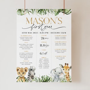 Wild One 1st Birthday Milestone Sign, Milestone Board, 1st Birthday, Baby First Birthday Milestone Sign, Safari Animals Milestone Poster