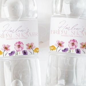 Floral Water Bottle Label, Bridal Shower Water Label, Printable Water Bottle Label, Pink Wildflower Bridal Shower Water Label Stickers