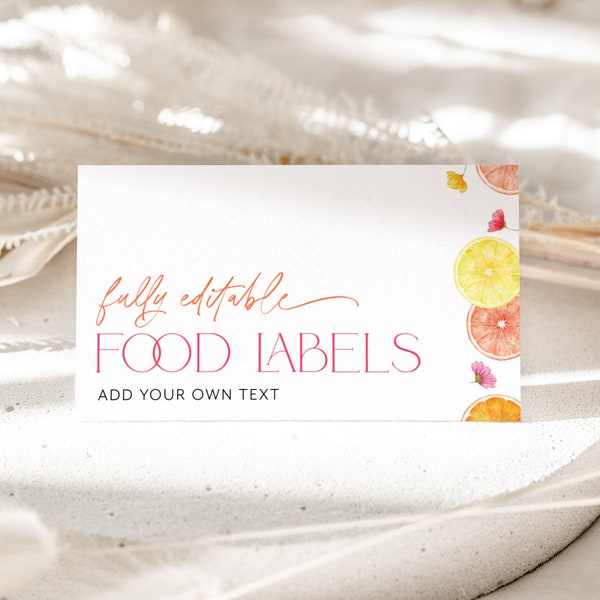 Citrus Bridal Shower Food Labels, Food Label Card, Food Tent Cards, Food Tags, Food Label, Folded Food Cards Tented, Orange Lemon Food Label