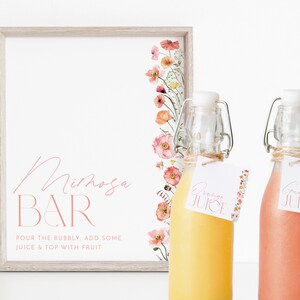 Mimosa Bar Sign, Floral Mimosa Sign, Bridal Shower Mimosa Bar Sign, Juice Labels, Mimosa and Juice Labels, Floral Bridal Shower Mimosa Sign