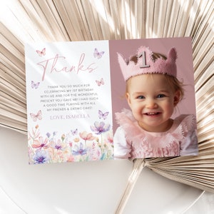 Birthday Thank You Card, Butterfly Thank you, 1st Birthday Butterfly Thank You Card, Pink Purple Butterfly Birthday Party Decor, Butterflies
