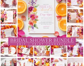 Citrus Bridal Shower Bundle, Main Squeeze Bridal Shower Invitation Bundle Editable Games, Printable Citrus Bridal Bundle Floral Pink Oranges