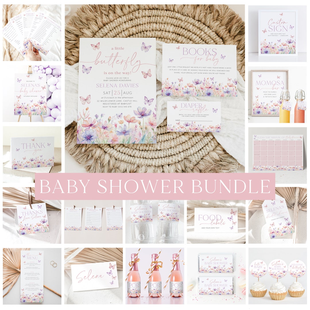 Butterfly Baby Shower Invitation Bundle, Printable Baby Shower ...
