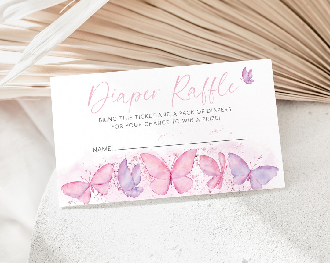 Butterfly Diaper Raffle Card, Butterfly Baby Shower Diaper Raffle Card ...