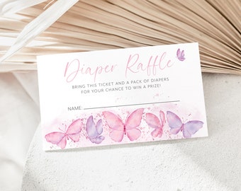 Butterfly Diaper Raffle Card, Butterfly Baby Shower Diaper Raffle Card, Editable Diaper Raffle Template, Printable Diaper Raffle, Nappy