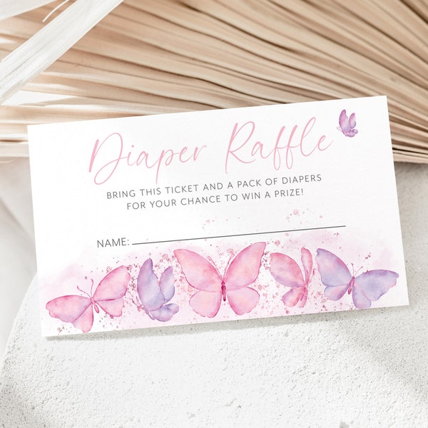 Butterfly Diaper Raffle Card, Butterfly Baby Shower Diaper Raffle Card, Editable Diaper Raffle Template, Printable Diaper Raffle, Nappy