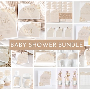 Boho Baby Shower Invitation Bundle, Printable Baby Shower Invitation and Games, Editable Games, Baby Shower Decorations, Gender Neutral Baby
