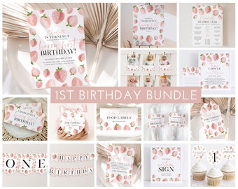 Berry First Birthday Invitation Bundle, Printable Strawberry Invitation 1st Birthday, Berry Birthday Decorations, Printable First Birthday