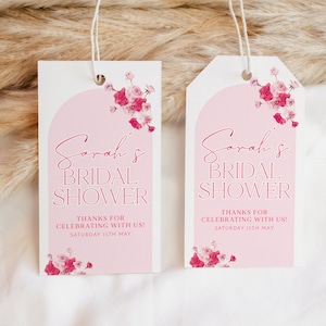 Pink Bridal Shower Favor Tag, Thank You Tag, Favour Tag, Gift Tag, Editable Bridal Tag, Printable Gift Tag, Floral Favor Tags, Pink Flowers