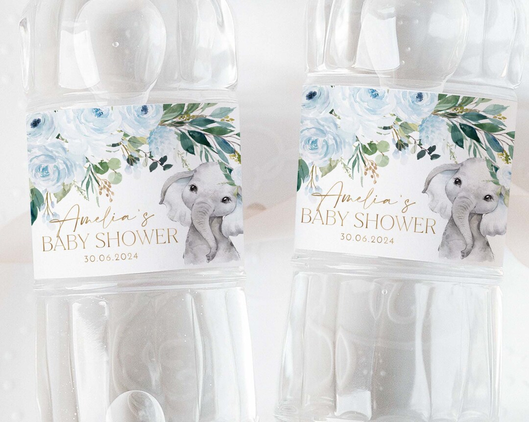 Elephant Water Bottle Label, Baby Shower Water Label, Printable Water ...