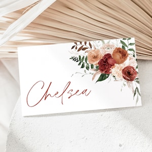 Fall in Love Bridal Shower Place Card Template Printable, Bridal Shower Place Cards Editable, Fall Floral Bridal Shower Place Cards FLAT