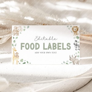 Wild One Safari Food Labels: Editable Tent Cards (Canva Template)