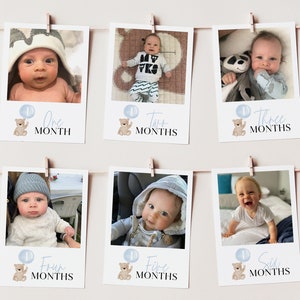 Eerstejaarsfoto's, Beary eerste verjaardag mijlpaalfoto's, Baby's eerste jaarmaandfoto's, maandelijkse fotobanner, blauwe beer verjaardagsfoto's