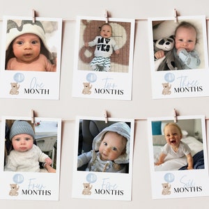 First Year Photos, Beary First Birthday Milestone Photos, Baby's First Year Month Photos, Monthly Photo Banner, Blue Bear Birthday Photos