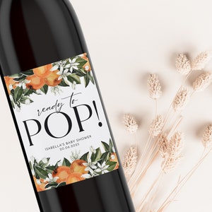 Little Cutie Baby Shower Champagne Labels, Printable Wine Labels, Mini Champagne Labels, Ready to Pop Labels, Oranges Champagne Label Citrus