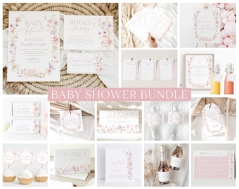 Baby in Bloom Baby Shower Invitation Bundle Printable, Wildflower Baby Shower Invitation and Editable Games, Floral Baby Shower Decorations