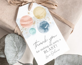 Space Favor Tags, Space Birthday Gift Tags, Birthday Favor Tag, Thank You Tag, Editable Tags, Printable Gift Tag, First Trip Around The Sun