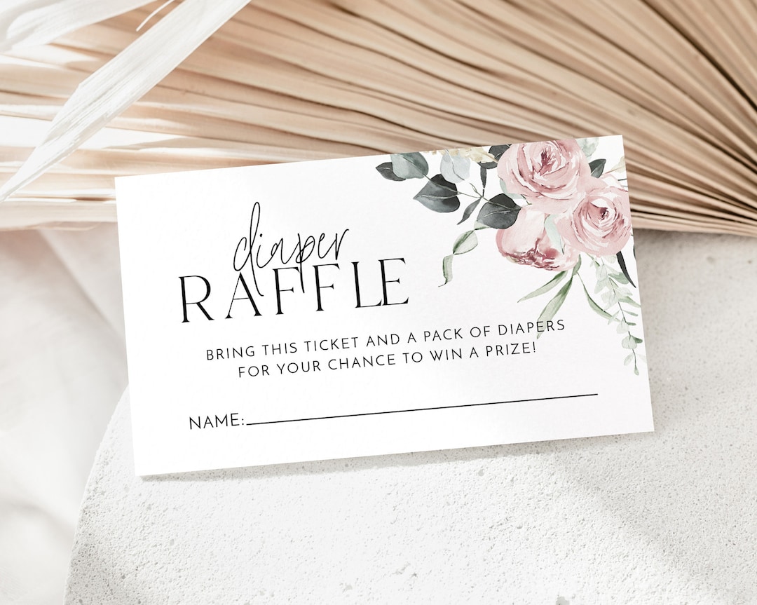Diaper Raffle Infocard Diaper Raffle Card, Pink Floral Baby Shower Diaper Raffle Card ...