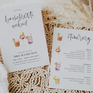 Hen/'s Party Invite Decor Weekend Timeline Template Editable Bachelorette Party Invitation Schedule BACHELORETTE ITINERARY Neutral