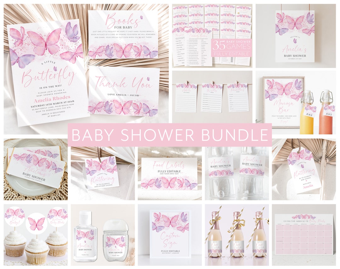 Butterfly Baby Shower Invitation Bundle, Printable Baby Shower ...