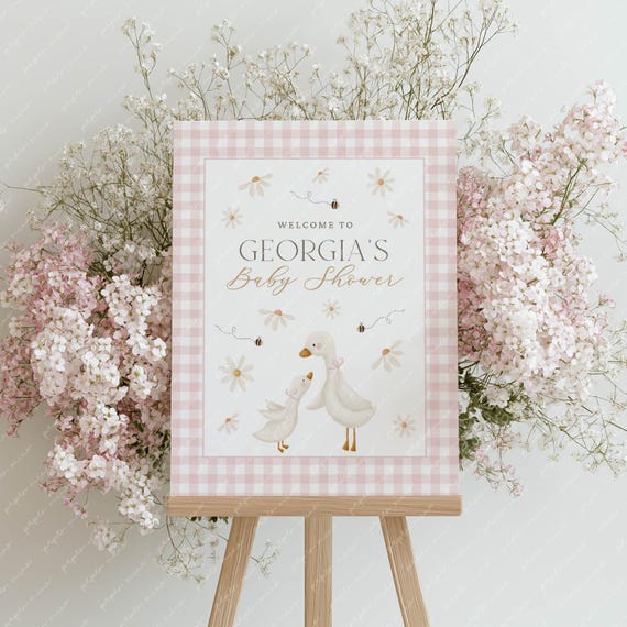 Silly Goose Welcome Sign, Pink Goose Baby Shower Welcome Sign Printable, Baby Girl Welcome Shower Sign Template, Goose Baby Shower Pink