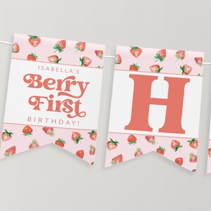 Berry First Birthday Banner – Glitzer-Erdbeer-Banner Für Den 1. Geburtstag (rosa)