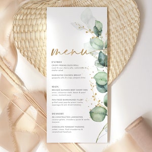 Greenery Menu Template, Printable Bridal Shower Menu, Greenery Gold Menu, Editable Menu, Greenery Bridal Shower Menu Template, Eucalyptus