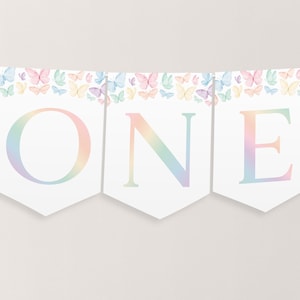 Rainbow Butterfly High Chair Banner Printable, Pastel Butterfly 1st Birthday Banner For High Chair, Butterflies 1st Birthday Decor Banner