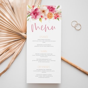 Citrus Menu Template Printable Bridal Shower Menu, Lemon Orange Menu, Editable Menu, Main Squeeze Bridal Menu Baby Shower Menu Pink Orange