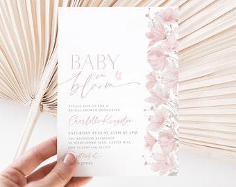 Baby in Bloom Invitation, Wildflower Baby Shower Invitation, Pink Flower Invitation, Floral Baby Brunch, Pink Floral Baby Shower Invite Girl