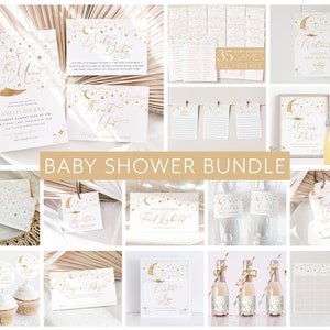 Over the Moon Baby Shower Invitation Bundle, Printable Baby Shower Moon Invitation Editable Games, Gender Neutral Baby Shower Decorations