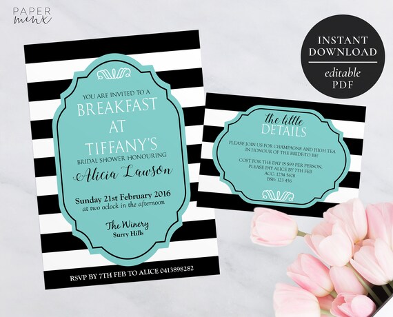 Breakfast at Tiffany's Invitation Printable Template | Etsy
