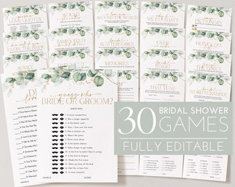 Greenery Bridal Shower Games, Eucalyptus Bridal Shower Editable Games, Printable Games, Greenery Gold Games Pack, Modern Bridal Shower Games