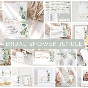 Bridal Shower Invitation Bundle, Greenery Bridal Shower Invitation and Games Bundle, Editable Games, Printable Greenery Bridal Shower Pack