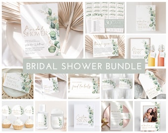 Bridal Shower Invitation Bundle, Greenery Bridal Shower Invitation and Games Bundle, Editable Games, Printable Greenery Bridal Shower Pack