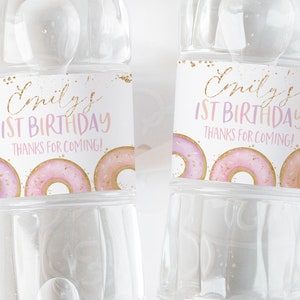 Donut Water Bottle Labels, Donut Water Label, Printable Water Bottle Label, Donut Party Water Labels, 1st Birthday Girl, Donut Grow Up Pink