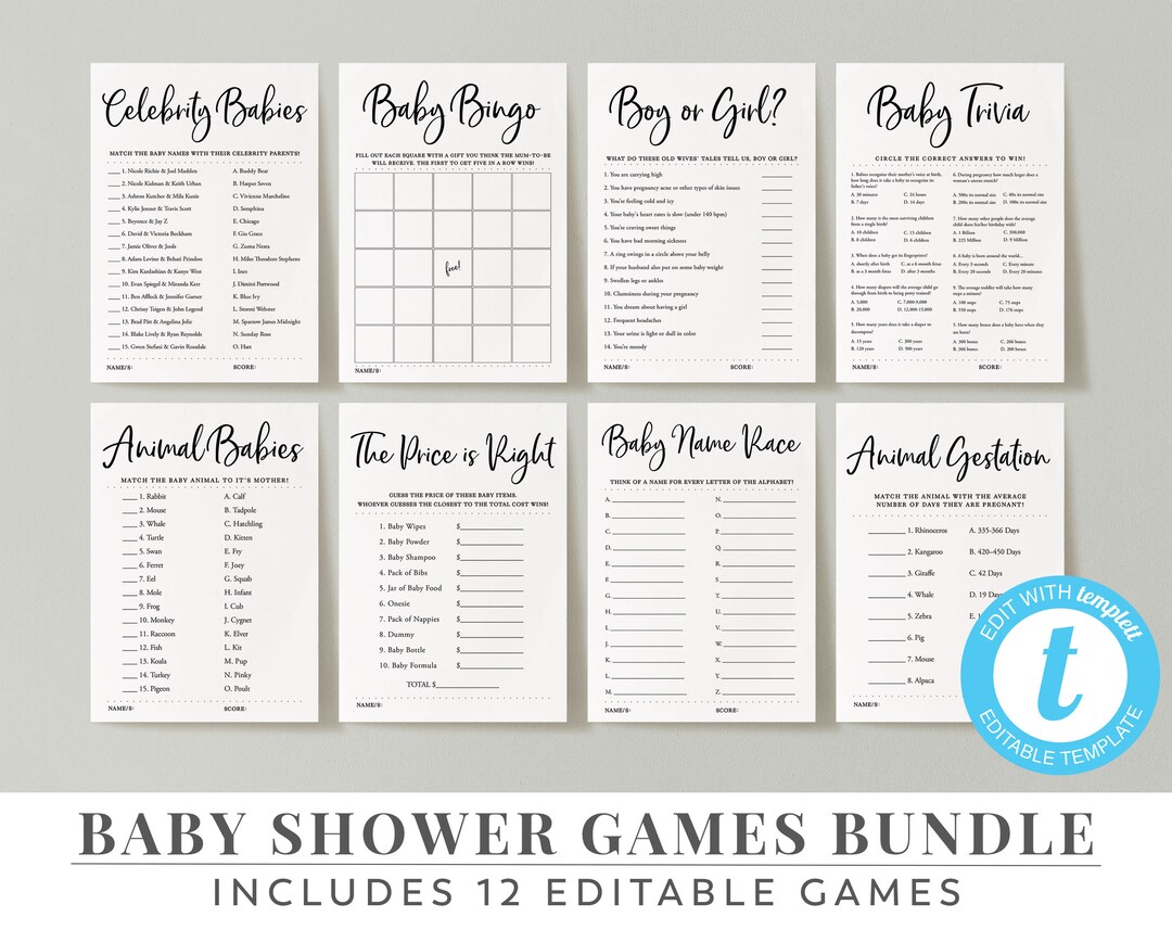 Baby Shower Games, Printable Gender Neutral Baby Shower, Editable Baby ...