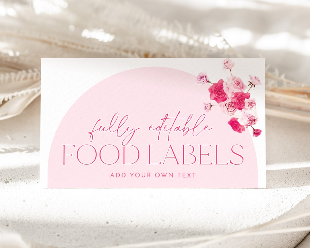 Pink Bridal Shower Food Labels, Food Label Card, Food Tent Cards, Food