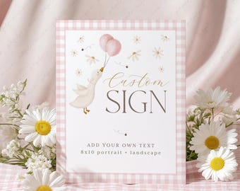 Silly Goose Birthday Sign: Pink Gingham Daisy, Editable 8x10 (Canva Template Digital Download)