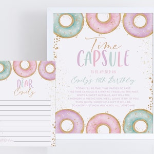 Donut Time Capsule, 1st Birthday Time Capsule Sign, Time Capsule Template, Donut Grow Up, Donut 1st Birthday, Donut Party Decorations Pink