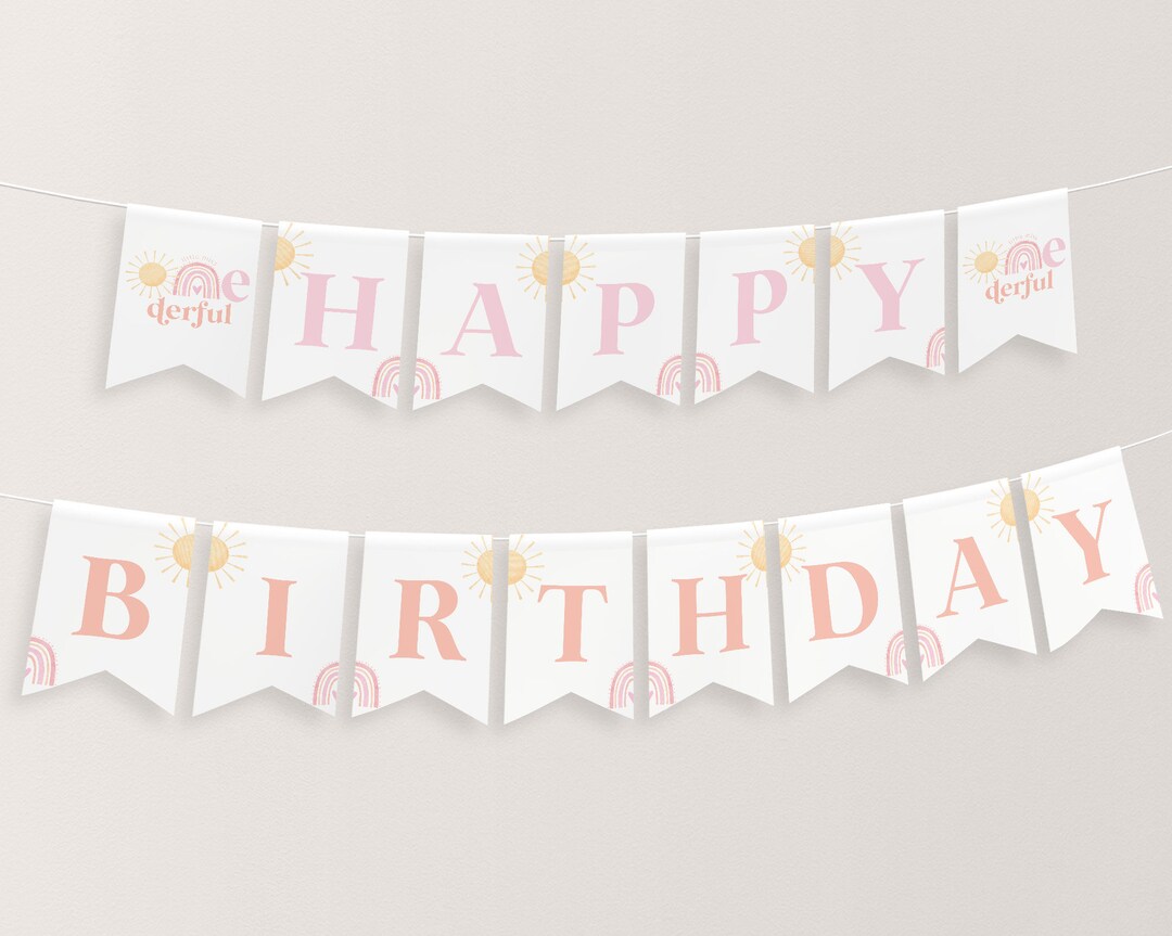 Rainbow Birthday Banner Printable, Happy 1st Birthday Banner, First ...