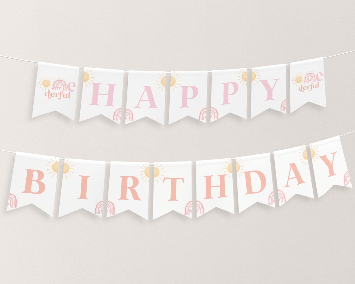Rainbow Birthday Banner Printable, Happy 1st Birthday Banner, First ...