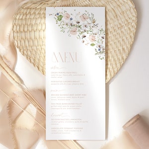 Pink Floral Menu Template, Printable Bridal Shower Menu, Flower Menu, Editable Menu, Floral Bridal Menu Printable, Wildflower Bridal Menu