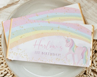 Unicorn Chocolate Bar Wrapper Template, Printable Candy Bar Wrapper, Unicorn 1st Birthday Candy Bar Wrapper, Rainbow Birthday Party Favors