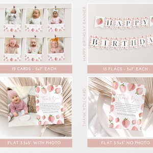 Berry First Birthday Invitation Bundle, Printable Strawberry Invitation 1st Birthday, Berry Birthday Decorations, Printable First Birthday image 4