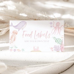 Under the Sea Food Labels, Oneder the Sea Food Tent Cards, Folded Food Cards, Food Tented Cards, Under the Sea 1st Birthday Girl Baby Shower