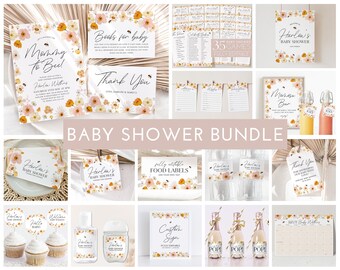 Bee Baby Shower Invitation Bundle, Printable Baby Shower Invitation and Editable Games, Baby Shower Decorations, Floral Mommy to Bee Baby
